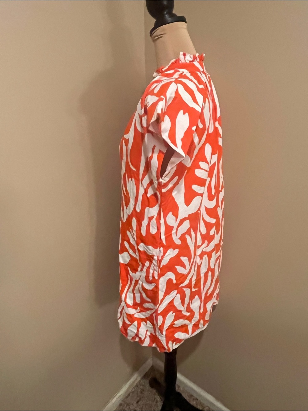 THML Bold Whimsical Orange and White Button-Front Mini Shift Dress, small - Picture 4 of 9